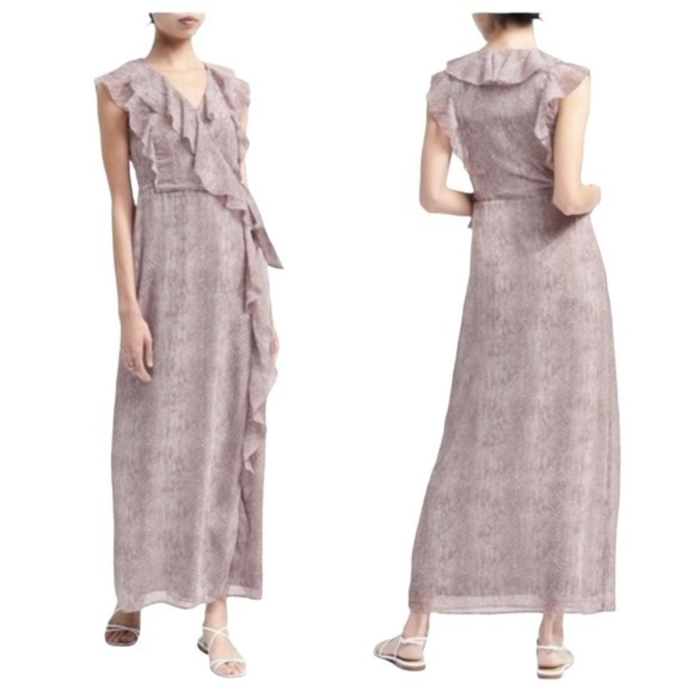 Banana Republic Maxi Wrap Snake Print Sleeveless
Ruffle V-neck Dress Sz 2 - Picture 2 of 12